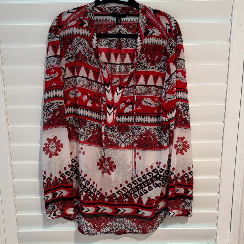 Tribal Red and Black Patterned Blouse with cute pinning on back